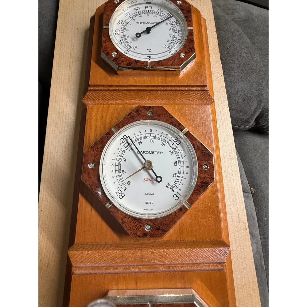Sunbeam Weather Station Wood Wall Plaque Thermometer Barometer Hygrometer USA